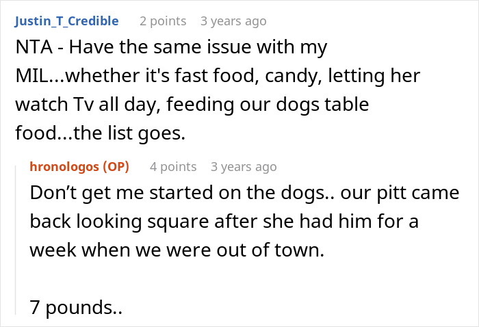 Screenshot of an online discussion where a mom refuses to leave kids with MIL due to constant fast food feeding concerns. Screenshot of an online discussion where a mom refuses to leave kids with MIL due to constant fast food feeding concerns.