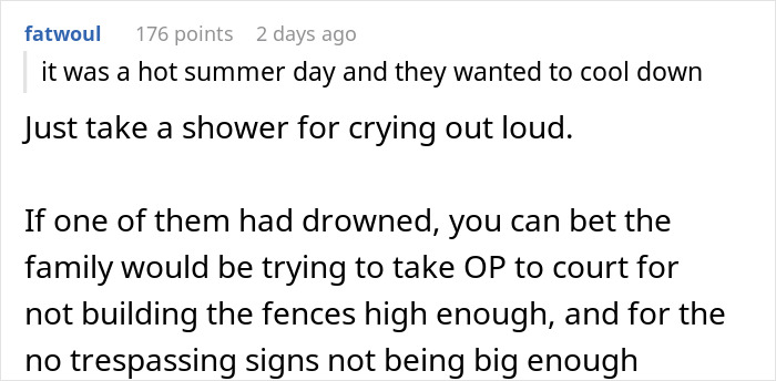 Reddit comment discussing neighbors sending their relatives to use the pool without consent on a hot summer day. Reddit comment discussing neighbors sending their relatives to use the pool without consent on a hot summer day.