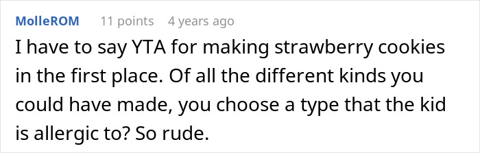 Screenshot of a forum comment discussing refusal to pay medical bills after a roommate’s son had an allergic reaction.