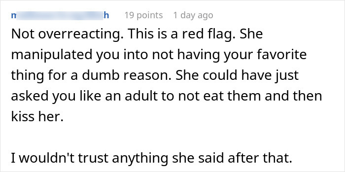 Comment discussing partner upset over strawberry allergy, highlighting manipulation and relationship trust concerns. Comment discussing partner upset over strawberry allergy, highlighting manipulation and relationship trust concerns.