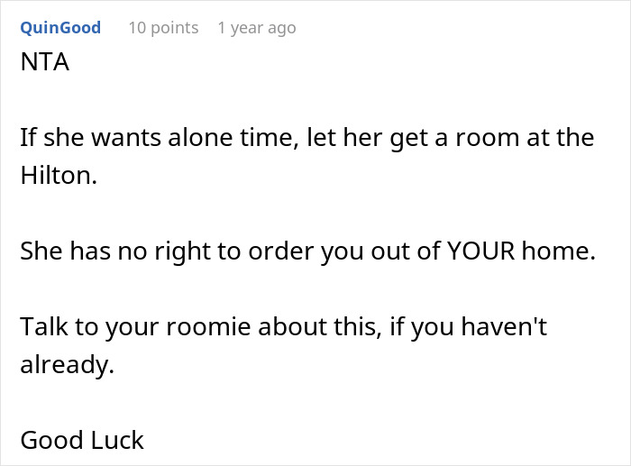 Comment discussing eviction and toxic behavior in a steamy weekend plan involving guy’s girlfriend and roomie conflict. Comment discussing eviction and toxic behavior in a steamy weekend plan involving guy’s girlfriend and roomie conflict.