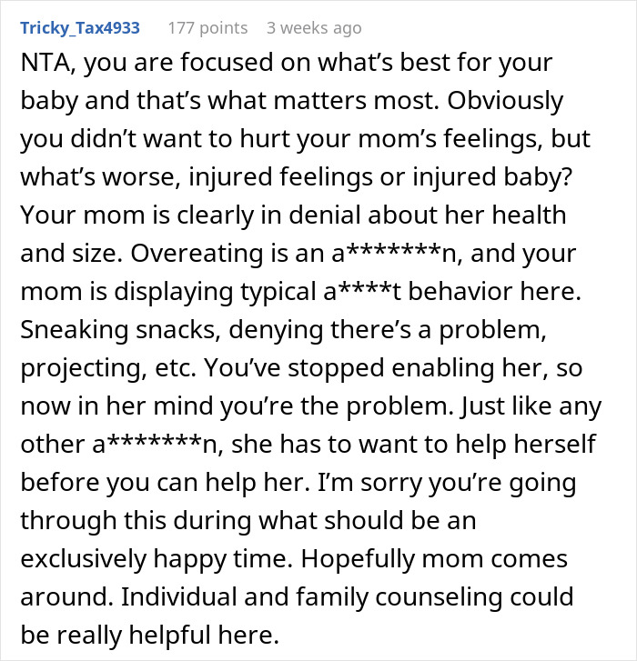 Comment discussing concerns about an obese mom babysitting a newborn and accusations of fat shaming. Comment discussing concerns about an obese mom babysitting a newborn and accusations of fat shaming.