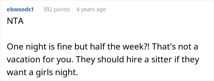 Screenshot of a Reddit comment discussing a man’s experience watching kids during a trip with his girlfriend’s family. Screenshot of a Reddit comment discussing a man’s experience watching kids during a trip with his girlfriend’s family.
