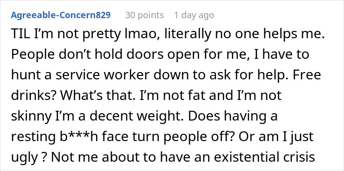 Alt text: Reddit user sharing how losing her pretty privilege changed how people treat her and affected her daily interactions. Alt text: Reddit user sharing how losing her pretty privilege changed how people treat her and affected her daily interactions.