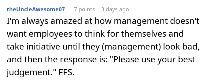 Comment about management telling staff not to fill empty shelves, highlighting poor decision making and sales impact. Comment about management telling staff not to fill empty shelves, highlighting poor decision making and sales impact.