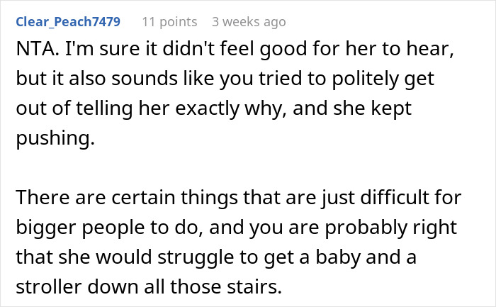 Reddit comment discussing challenges of obese mom babysitting newborn and concerns of fat shaming in parenting decisions. Reddit comment discussing challenges of obese mom babysitting newborn and concerns of fat shaming in parenting decisions.