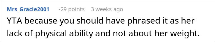 Comment about not letting obese mom babysit newborn, addressing concerns of fat shaming and physical ability. Comment about not letting obese mom babysit newborn, addressing concerns of fat shaming and physical ability.