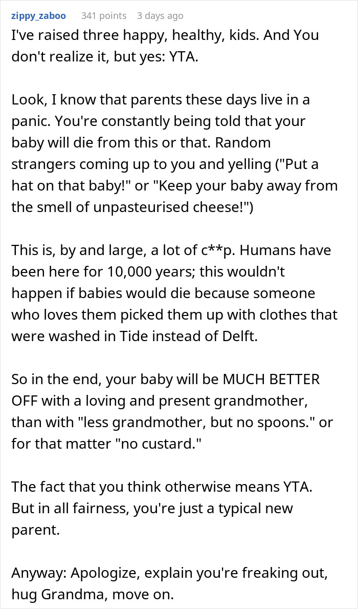 Comment discussing keeping son away from grandmother after feeding custard, highlighting parenting concerns and family dynamics. Comment discussing keeping son away from grandmother after feeding custard, highlighting parenting concerns and family dynamics.