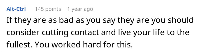 Comment text on a screen showing advice about cutting contact to protect wealth from dysfunctional families. Comment text on a screen showing advice about cutting contact to protect wealth from dysfunctional families.