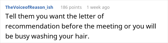 Screenshot of a forum comment about asking for a letter of recommendation before a meeting. Screenshot of a forum comment about asking for a letter of recommendation before a meeting.