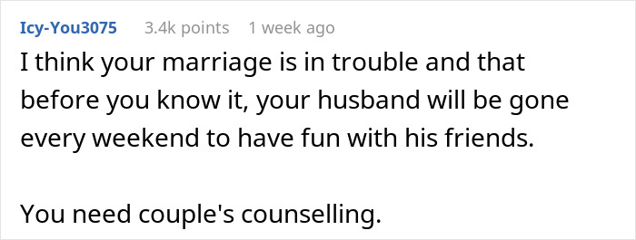 Comment suggesting couple's counseling as marriage is in trouble with husband wanting to hang out with work buddy and his girlfriend. Comment suggesting couple's counseling as marriage is in trouble with husband wanting to hang out with work buddy and his girlfriend.
