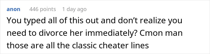 Commenter expressing concern about classic cheater lines, reflecting husband wondering what’s going on during wife’s catch-up with ex. Commenter expressing concern about classic cheater lines, reflecting husband wondering what’s going on during wife’s catch-up with ex.