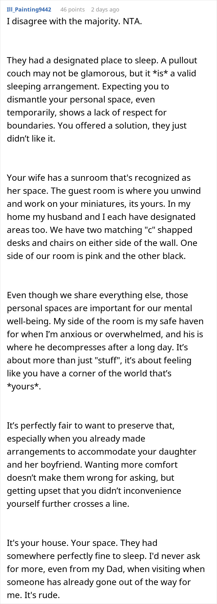 Comment about preserving personal space in a miniature wargaming studio over accommodating daughter and fiancé. Comment about preserving personal space in a miniature wargaming studio over accommodating daughter and fiancé.