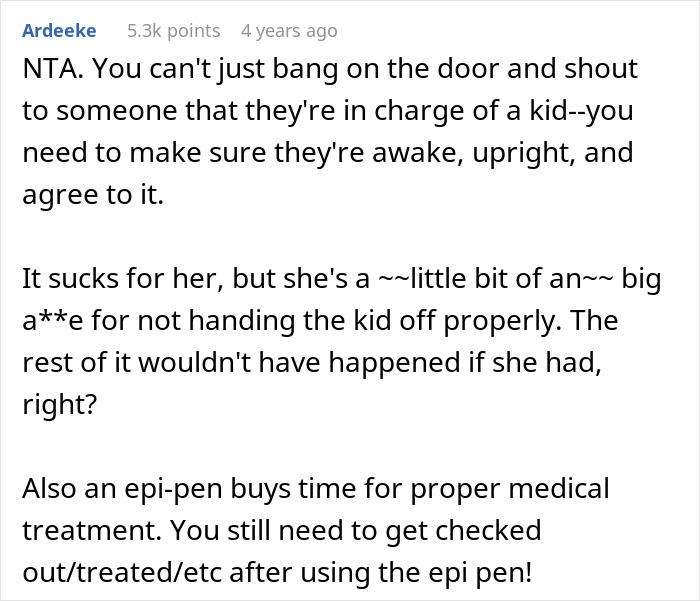 Screenshot of an online discussion about refusing to pay medical bills after a roommate's son had an allergic reaction.