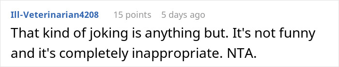 Screenshot of an online comment disagreeing with a joke about wanting a baby, related to man kicking out wife’s best friend. Screenshot of an online comment disagreeing with a joke about wanting a baby, related to man kicking out wife’s best friend.