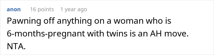 Screenshot of an online comment discussing a woman refusing to babysit step sister’s kids, sparking family drama. Screenshot of an online comment discussing a woman refusing to babysit step sister’s kids, sparking family drama.