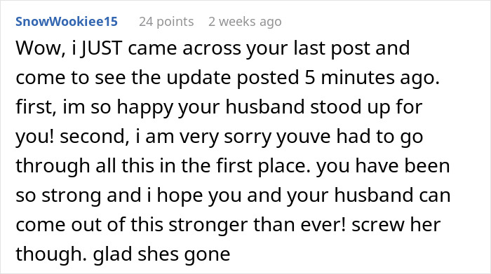 Comment from SnowWookiee15 expressing support for a husband’s childhood best friend favor and overcoming humiliation. Comment from SnowWookiee15 expressing support for a husband’s childhood best friend favor and overcoming humiliation.