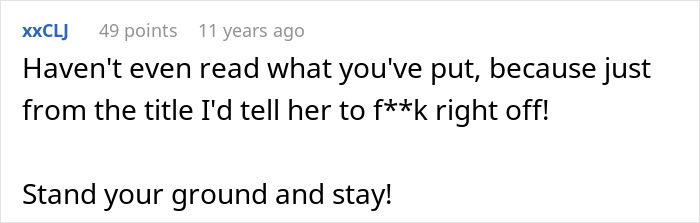 Comment from user xxCLJ advising to stand your ground about an ex-fiance Valentine's Day apartment discussion. Comment from user xxCLJ advising to stand your ground about an ex-fiance Valentine's Day apartment discussion.
