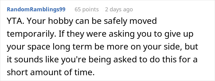 Reddit comment discussing a guy prioritizing his miniature wargaming studio over family temporarily. Reddit comment discussing a guy prioritizing his miniature wargaming studio over family temporarily.