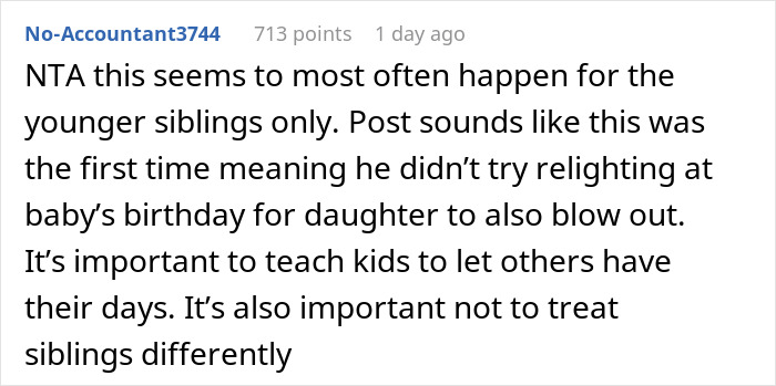 Comment about toddler learning it’s not their day on sister’s birthday, highlighting importance of teaching kids and sibling fairness. Comment about toddler learning it’s not their day on sister’s birthday, highlighting importance of teaching kids and sibling fairness.
