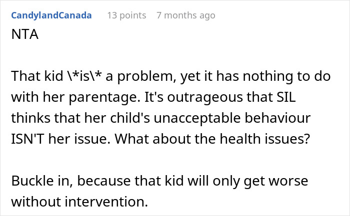 Reddit comment discussing refusing kid outings with brother’s kids due to unacceptable child behavior and health concerns. Reddit comment discussing refusing kid outings with brother’s kids due to unacceptable child behavior and health concerns.