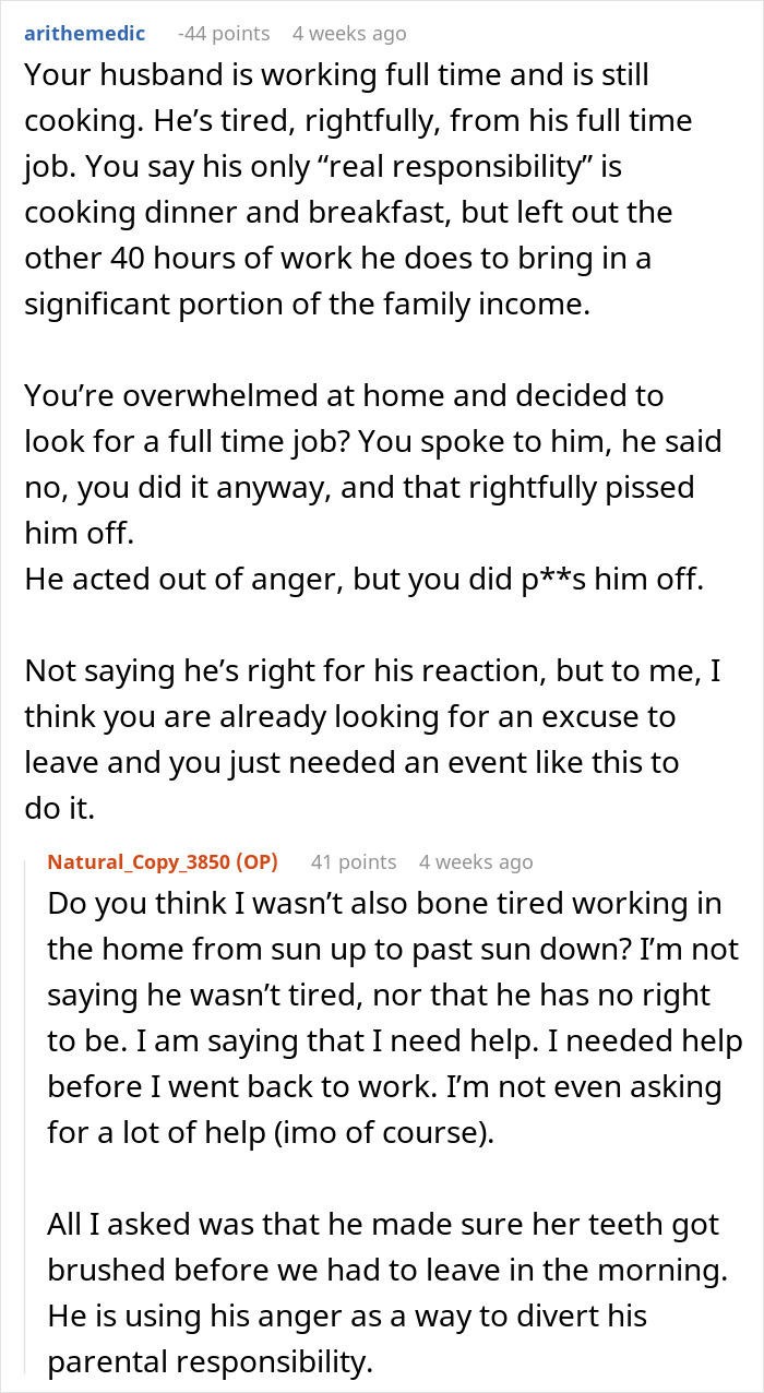 Online discussion about a husband refusing to help with child care, causing strain in the relationship and parenting responsibilities. Online discussion about a husband refusing to help with child care, causing strain in the relationship and parenting responsibilities.