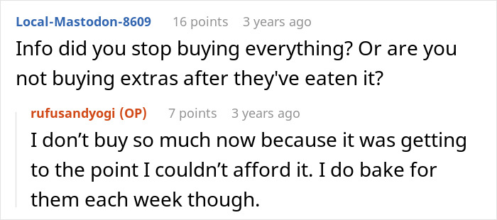 Online conversation about mom making teen kids pay for their own junk food, daughter reacting strongly to the rule. Online conversation about mom making teen kids pay for their own junk food, daughter reacting strongly to the rule.