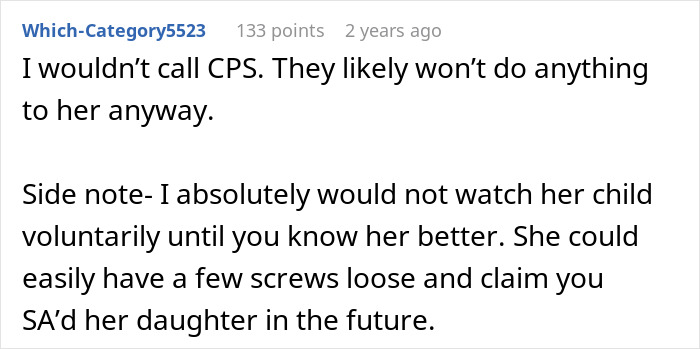 Reddit comment warning about risks of leaving child with a stranger roommate after brief acquaintance due to work emergency. Reddit comment warning about risks of leaving child with a stranger roommate after brief acquaintance due to work emergency.