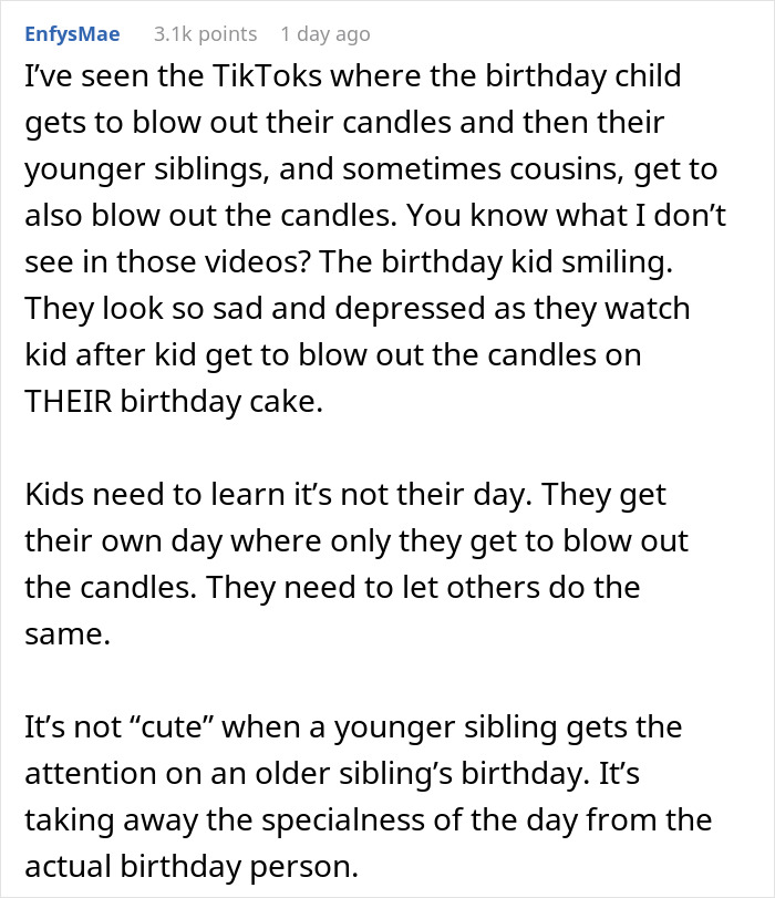 Text post discussing a mom setting boundaries on birthday cake to teach toddler it’s not their day on sister’s birthday. Text post discussing a mom setting boundaries on birthday cake to teach toddler it’s not their day on sister’s birthday.