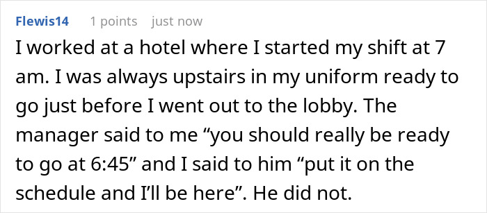 Screenshot of a Reddit comment about a boss obsessed with punctuality shaming workers and an employee’s clever workaround.