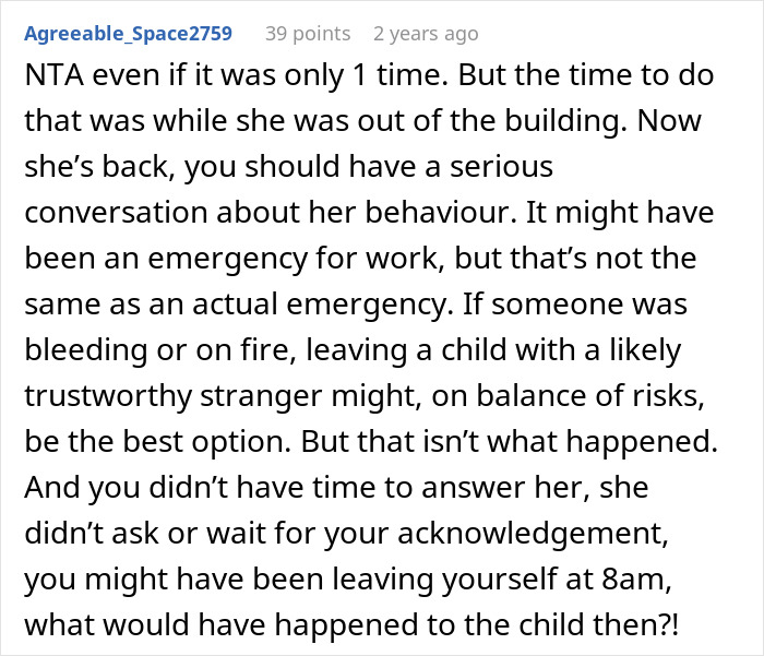Reddit user discusses woman abandoning child with stranger roommate for a brief work emergency, highlighting trust and safety concerns. Reddit user discusses woman abandoning child with stranger roommate for a brief work emergency, highlighting trust and safety concerns.