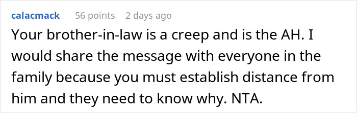 Comment text on online forum discussing brother-in-law being unsupportive while man signs up to serve his country and brother volunteers to help. Comment text on online forum discussing brother-in-law being unsupportive while man signs up to serve his country and brother volunteers to help.