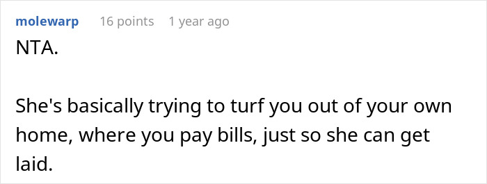 Reddit comment about guy’s girlfriend planning steamy weekend, trying to evict toxic roomie from their home. Reddit comment about guy’s girlfriend planning steamy weekend, trying to evict toxic roomie from their home.