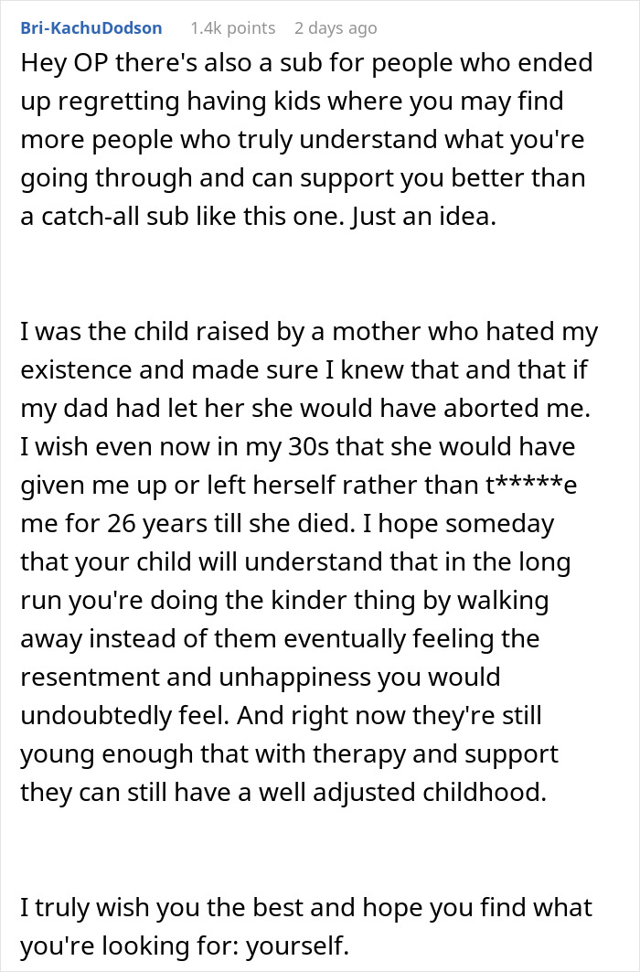 Comment discussing a mother tired of her cheating husband and unwanted child deciding to run away for a healthier life. Comment discussing a mother tired of her cheating husband and unwanted child deciding to run away for a healthier life.
