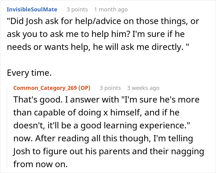 Screenshot of an online discussion about helicopter parents treating 29-year-old son’s girlfriend like a nanny and daily planner. Screenshot of an online discussion about helicopter parents treating 29-year-old son’s girlfriend like a nanny and daily planner.