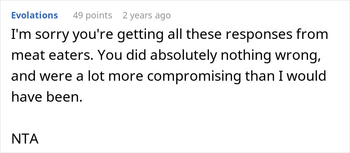 Comment defending a vegan friend and addressing responses from meat eaters about paying only for his food. Comment defending a vegan friend and addressing responses from meat eaters about paying only for his food.