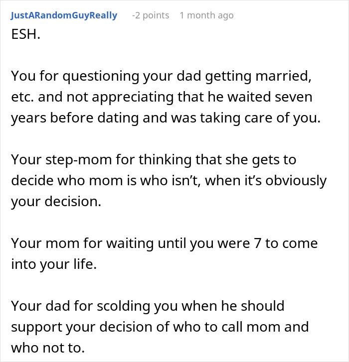 Comment discussing teen refusing to be birthday gift for stepmother and family dynamics involving stepmom and mom. Comment discussing teen refusing to be birthday gift for stepmother and family dynamics involving stepmom and mom.