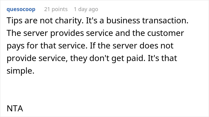Reddit comment discussing tipping etiquette and waitress service on a $300+ tab in a restaurant debate. Reddit comment discussing tipping etiquette and waitress service on a $300+ tab in a restaurant debate.