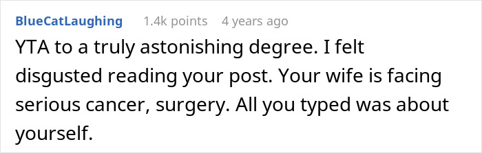 Comment on a forum about a man walking out after wife’s cancer diagnosis affects having biological kids, MIL tells him to stay gone. Comment on a forum about a man walking out after wife’s cancer diagnosis affects having biological kids, MIL tells him to stay gone.