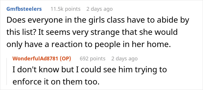 Screenshot of an online discussion about a dad refusing to change kids’ diet for the ex’s new husband. Screenshot of an online discussion about a dad refusing to change kids’ diet for the ex’s new husband.
