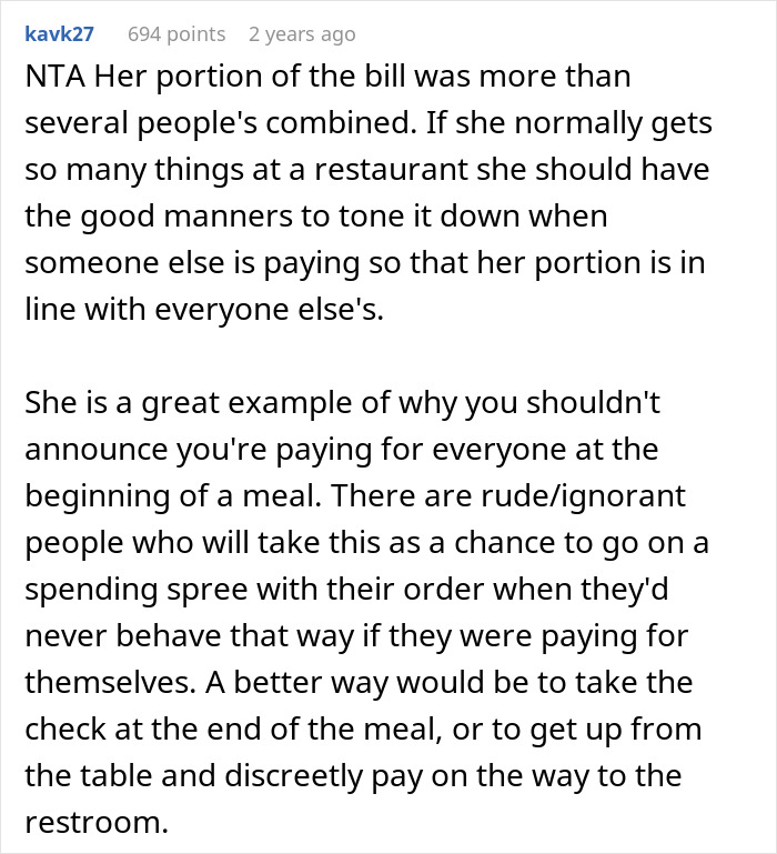 Comment explaining friend’s girlfriend ordering expensive meals knowing a guy is paying, causing a backfire at the restaurant. Comment explaining friend’s girlfriend ordering expensive meals knowing a guy is paying, causing a backfire at the restaurant.