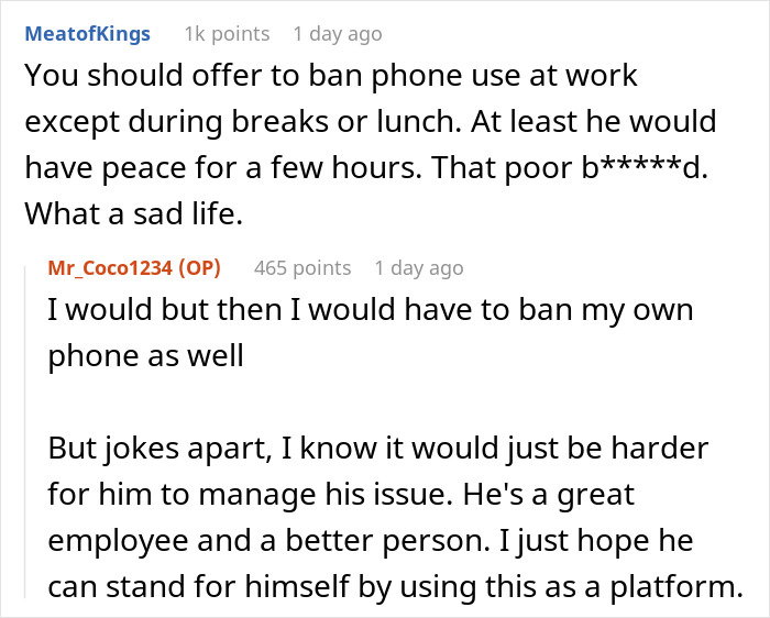 Alt text: Online discussion about helicopter mom calling adult son’s boss, highlighting workplace and family dynamics. Alt text: Online discussion about helicopter mom calling adult son’s boss, highlighting workplace and family dynamics.