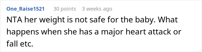 Comment discussing concerns about an obese mom babysitting newborn due to health and safety risks. Comment discussing concerns about an obese mom babysitting newborn due to health and safety risks.