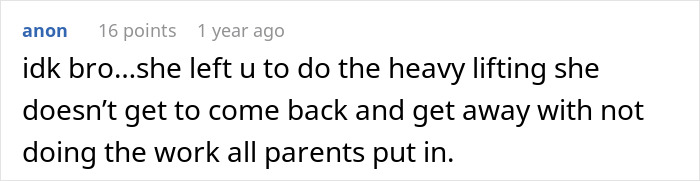 Screenshot of online comment about man raising newborn alone, expressing feelings on ex reappearing after three years and forgiveness concerns. Screenshot of online comment about man raising newborn alone, expressing feelings on ex reappearing after three years and forgiveness concerns.