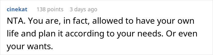 Screenshot of an online comment discussing a woman upset her mom booked a vacation and won’t babysit her two kids. Screenshot of an online comment discussing a woman upset her mom booked a vacation and won’t babysit her two kids.