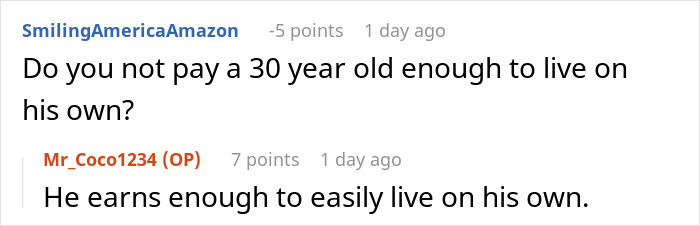 Screenshot of a Reddit conversation about a helicopter mom calling her 30-year-old son’s boss demanding he come home. Screenshot of a Reddit conversation about a helicopter mom calling her 30-year-old son’s boss demanding he come home.