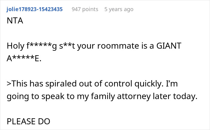 Comment expressing frustration about roommate vanishing with ex and blaming guy left with kid, planning legal action.