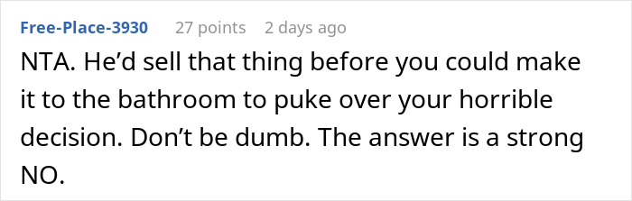 Screenshot of an online comment discussing a woman refusing to give away her dad’s cabin to a struggling stepbrother. Screenshot of an online comment discussing a woman refusing to give away her dad’s cabin to a struggling stepbrother.
