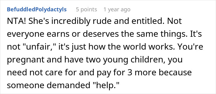 Reddit comment discussing a woman refusing to babysit step sister’s kids, sparking family drama. Reddit comment discussing a woman refusing to babysit step sister’s kids, sparking family drama.
