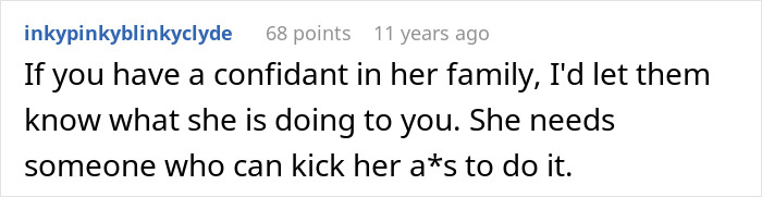 Comment text on a white background discussing advice related to an ex-fiance and Valentine Day apartment situation. Comment text on a white background discussing advice related to an ex-fiance and Valentine Day apartment situation.